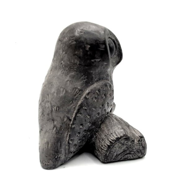 Wolf Original Owl on Log Handcrafted Sculpture Figure Canada Signed Stone/Resin - Picture 3 of 8